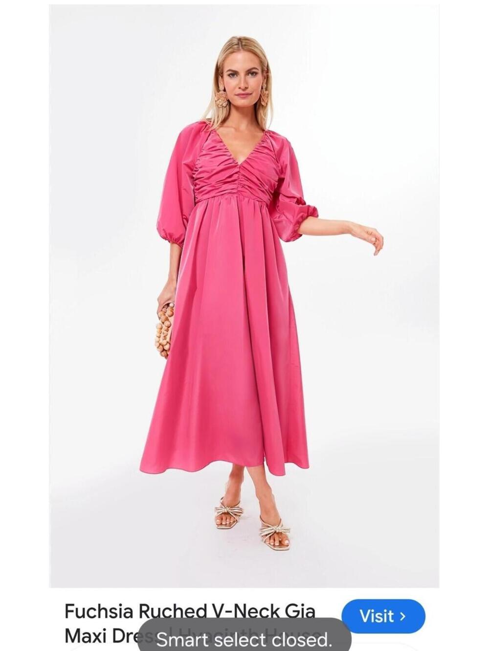 NWT Fuchsia Ruched V-Neck GIA Maxi Dress Hyacinth House Sz S